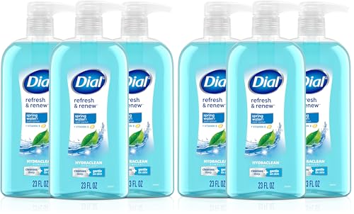 Dial Body Wash,Refresh & Renew Spring Water,23 Fl Oz,Hydraclean Complex & Vitamin E,Gentle,Leaves Skin Feeling Nourished,Dermatologist-Tested,No Parabens-& Sulfates,(Pack of 6)