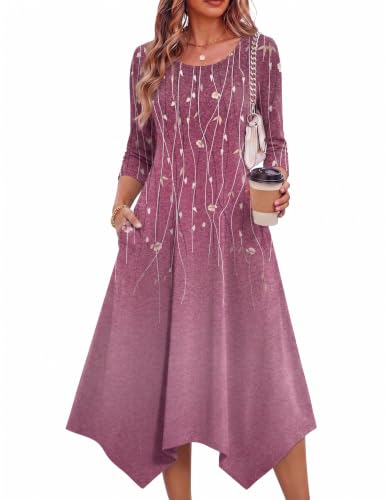 Image of Zeagoo Midi Dresses Women 2026 Dress 3 /4 Sleeve Casual Dresses with Pockets A Line Summer Beach Sundress