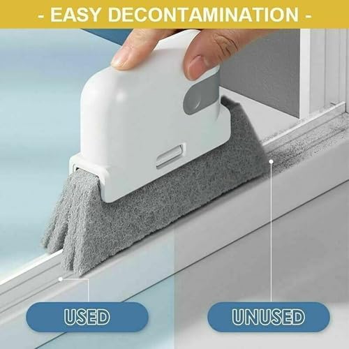 Image of ROKTRY 2-in-1 Groove Cleaning Brush for Window, Sliding Doors, Kitchen Sink, Car Vents - Multipurpose Cleaning Tool with Scouring Pad - Household & Bathroom Brush Keyboard Mini Dust Cleaner Tool