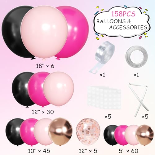 Image of MEBAY Hot Pink Black Rose Gold Balloon Arch Garland Kit, 146 Pcs Rose Red Tender Pink Black Confetti Rose Gold Balloons for Graduation Birthday Party Baby Shower Wedding Decorations
