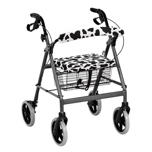 Image of Cow Print Rollator Walker Seat Covers, Soft and Adjustable Backrest Covers, Universal Accessories for Seniors with Seat Cover