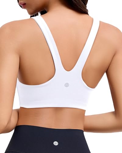 RIOJOY Sports Bras for Women, Double Lined Womens Sports Bras with Removable Pads, Racerback, Square Neck Gym Yoga Sport Bra