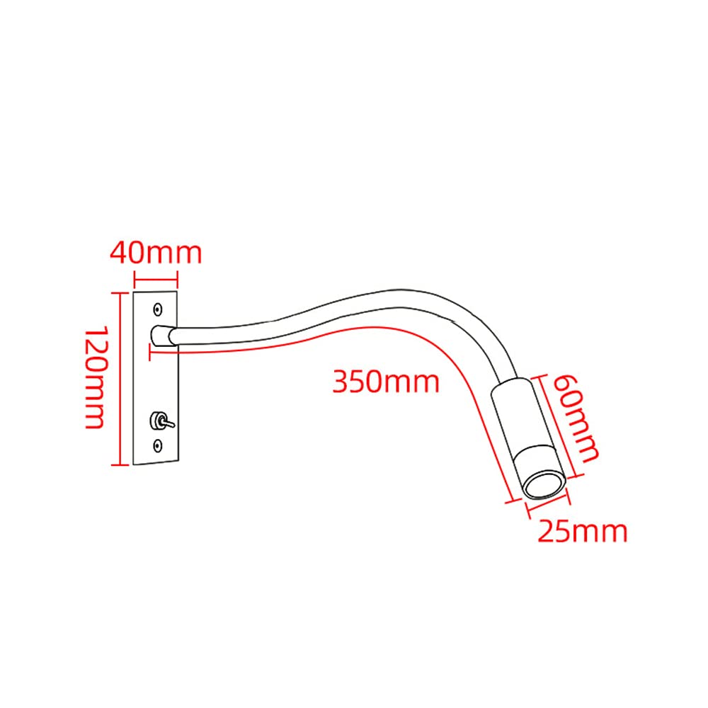 Genérico Lámpara De Pared De Lectura De 5 W, Haz Estrecho De 25 Grados | Diseño Con Cuello De Cisne Ajustable, Toma De Corriente Empotrada, Para Dormitorios Y Estudios
