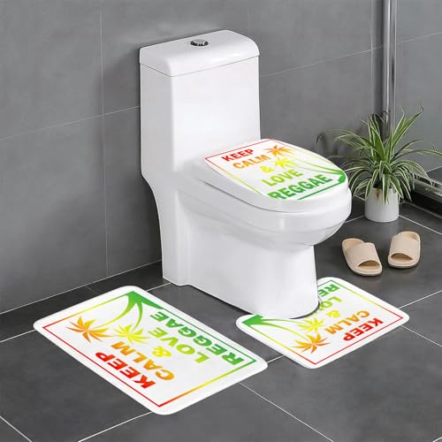 EYLOZS Lot de 3 Tapis de Bain et Tapis de Toilette antidérapants Super absorbants - Lavable en Machine - pour Salle de Bain - Citation de Reggae Rasta, Keep...