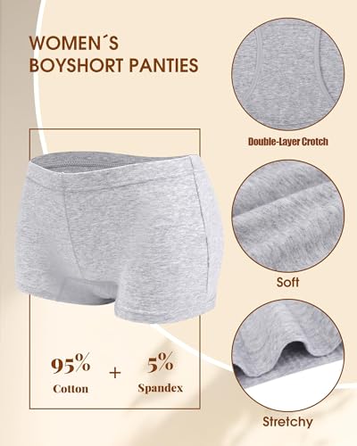 4 Pack Women's Cotton Boyshorts Panties Boxer Briefs for Ladies Full Coverage Underwear2