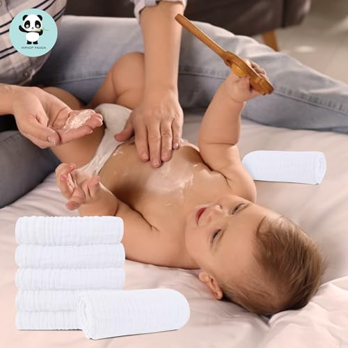 HIPHOP PANDA Muslin Burp Cloths, 10 Pack - Large 20" X10" - Ultra Absorbent and Soft 100% Cotton Baby Essentials Drool Rags and Messes for Newborn - ​Colorful Designs for Boy Girl, White - Thumbnail 6