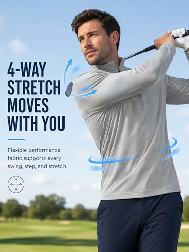 Image of Golf Quarter Zip Pullover for Men Mock Neck 1 /4 Zip Lightweight Athletic UPF 50+ Men's Long Sleeve Golf Sweatshirt