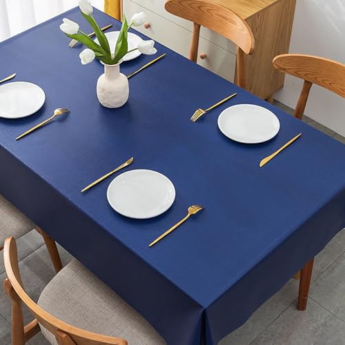 140*200cm Plastic Vinyl Table Cloth Wipe Clean PVC Table Cover Rectangular,Square Navy Blue Wipeable Tablecloth Waterproof Table Protector,Oil Cloth Tablecloth,Washable Tablecloths for Outdoor Picnic