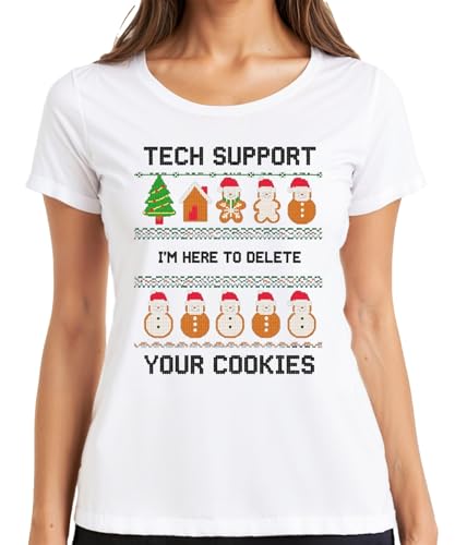 Tech Support I'm HERE to Delete Weihnachten IT Admin Geek Nerd T-shirt pour femme, Blanc., S