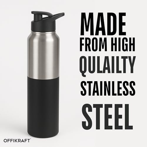 Image of Steel Sip - 1L Single Wall Stainless Steel Water Bottle | Wide Mouth, Leak-Proof, BPA-Free Cap | Fridge-Safe | Ideal for Office, Gym, Outdoor & Travel Use (BLACK)