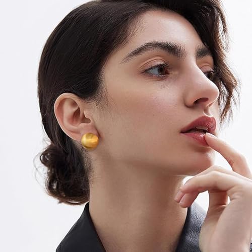 Half Ball Stud Earrings for Women Gold Ball Earring Mattle Gold Plated Brushed Button Earrings for Women Fashion Vintage Drop Round Ball Earrings 6