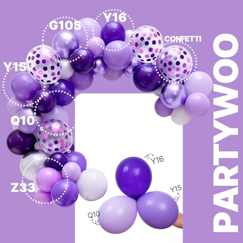 Image of PartyWoo Purple Balloons 65pcs 12 Inch Light Pastel Dark Metallic Purple Lilac Lavender Confetti Balloons for Graduation Baby Shower Birthday Wedding Anniversary Butterfly Princess Party Decorations