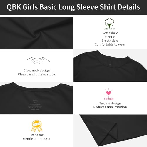 Image of 3T 4T 5T to 12 Years Girls Long Sleeve Shirts Kids Cotton T-Shirt Toddler Basic Crew Neck Top