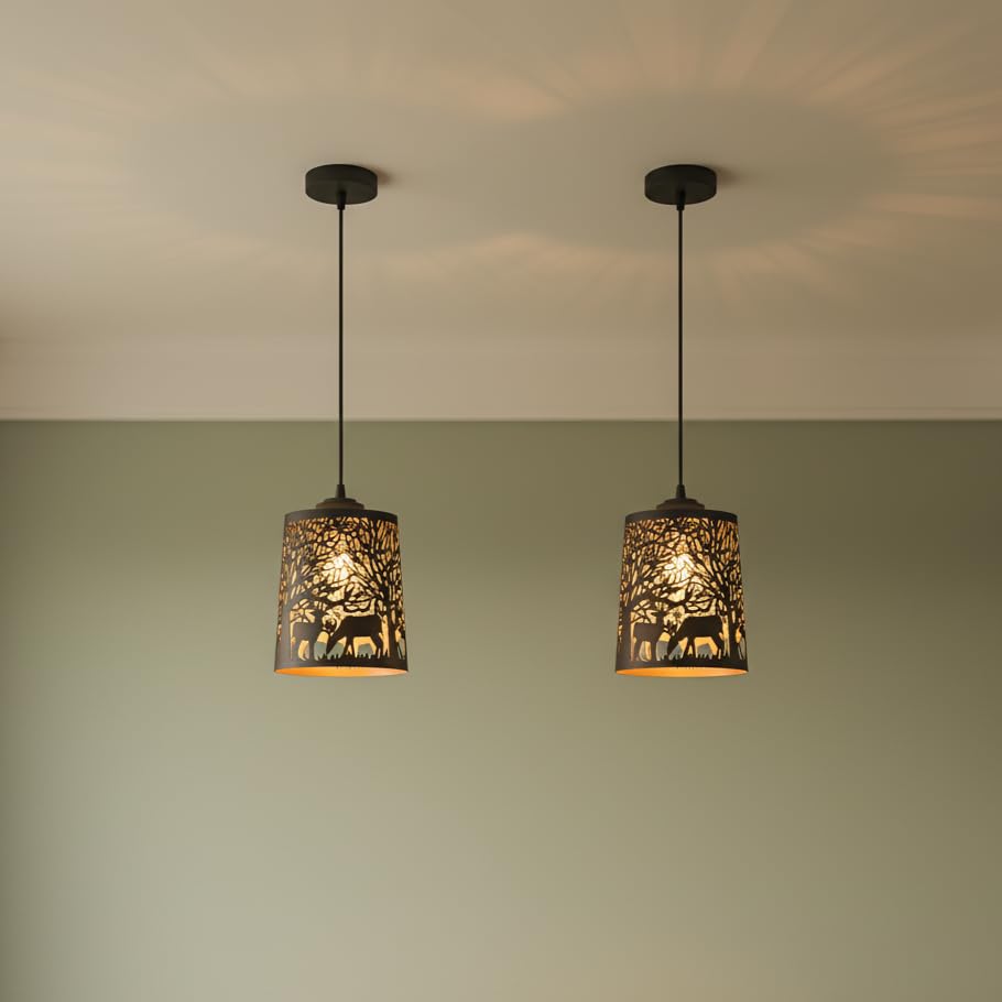 Image of Black Deer Metal Pendant Lights, Set of 2, Modern Hanging Lamps for Living Room, Bedroom, Dining Room, 8W, Warm White (Bulb Included)