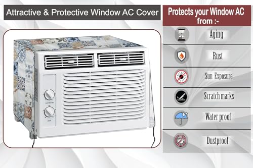 Image of The Furnishing Tree Window AC Cover for 1 Ton capacity PVC Waterproof and Dustproof Mosaic Pattern Cream