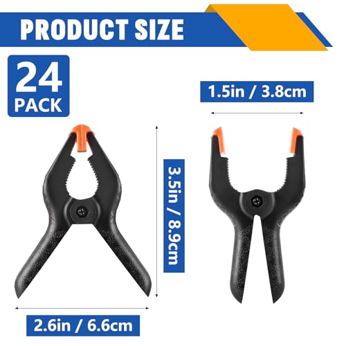 24 Pack 3.5 inch Plastic Spring Clamps, Black Heavy Duty Clips, Backdrop Clips, Plastic Clamps for Crafts, Backdrop Stand, Woodworking, Photography - Image 2