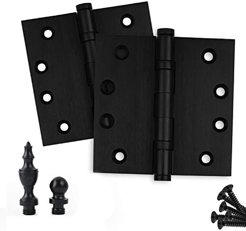 EMBASSY Door Hinge Solid Brass - 4 x 4 Inch, Heavy Duty, Black, Ball Bearings, Rust Resistant Pin, Architectural Designer Grade, Home Improvement, 2 Pack