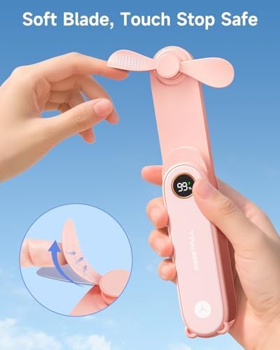 Image of SWEETFULL Portable Handheld Mini Fan with LED Display, 3-in-1 Personal Foldable USB Rechargeable Hand Held Fan & Flashlight for Travel, Lash Eyelash, Cute Small Pocket for Women, Girls