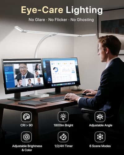 Image of ONEMIX LED Desk Lamp with Base, 42-Inch 4-Panel Light for Dual Monitors