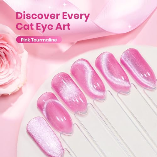 Image of Beetles Pink Cat Eye Gel Nail Polish - 15ML Gel Polish Pink Cat Eye Glitter Magnetic Velvet Effect Soak Off UV French Nail Art Salon DIY Home Manicure Spring Gift for Women