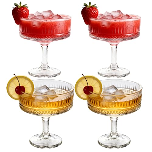 BAIFULAI Juego de 4 copas de champán: copas de champán de 101 a 200 ml, copas de martini de cristal, copas de champán acanaladas para fiestas y fiestas, copas de vino tinto de cristal