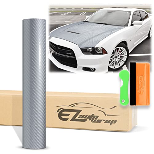 Free Tool Kit Premium Silver 7D Carbon Fiber High Gloss Car Vinyl Wrap Sticker Decal Film Sheet Bubble Free Air Release Technology 6D - 12X60 (1Ft X 5Ft) #TOP20