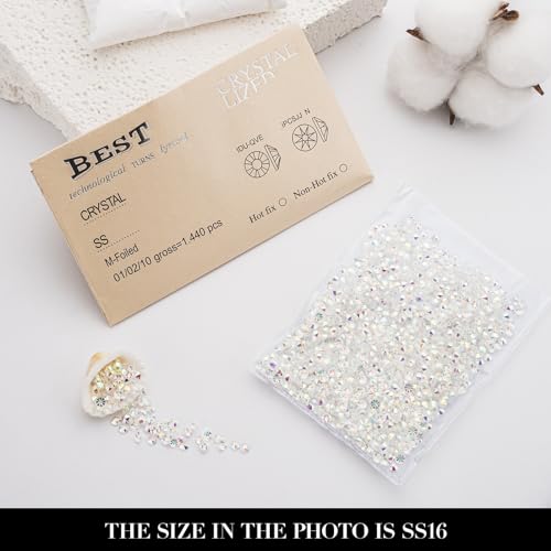 Image of Novani Transparent AB Rhinestones 1440pcs Flat Back Round Rhinestone Style 2088 Sparkly Crystal Gemstones for Nail Art and Crafting SS16,3.8-4.0mm