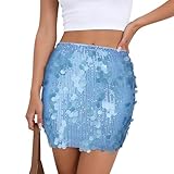 WERFORU Sequin Skirt for Women Stretchy Sparkly Mini Skirt Glitter Skirts for Club Party Festival