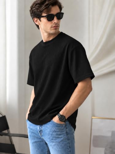 Image of Leriya Fashion T Shirt for Man | Men Luxury Vertical Stripe Textured T-Shirt | Classic Crew Neck Short Sleeve Knit Tee | Cotton Tshirts for Men | Regular Fit Soft Tshirt with Modern Golf Athletic
