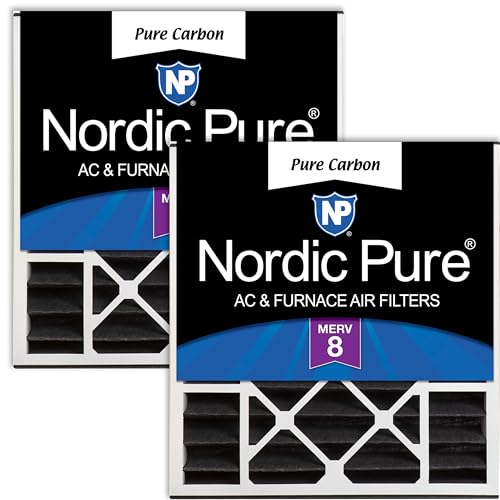 Image of Nordic Pure 20x20x5 Air Bear Replacement Pure Carbon MERV 8 Air Filter 2 Pk | Actual Size: 19 11 /16 x 20 11 /16 x 4 15 /16 Made in USA, Pleated HVAC Odor Filtration, Pet, Cooking & Household Smell Control