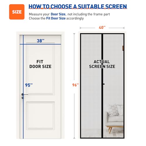 Image of MAGZO Magnetic Screen Door Fits Door Size 38 inchx95 inch, Hands-Free Mesh Gray