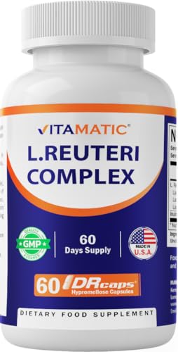 Vitamatic Lactobacillus Reuteri Complex 22 Billion CFU per Delayed Release Capsule 60 Capsules Digestive & Gut Health Support with Prebiotic Inulin Fiber