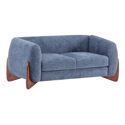Image of Boucle Upholstered 5-Seater Sofa and Loveseat Navy Blue