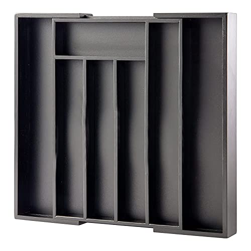 MASS DYNAMIC Portaposate per cassetto delle posate, vassoio espandibile in bambù per utensili da cucina, supporto regolabile per posate e posate, 7 scomparti per cucchiai, forchette, coltelli (nero)