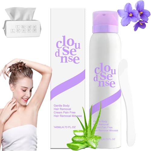Cloud Sense Hair Removal Spray Gentle Body Hair Removal Mousse 140ml Hair Removal Cream for Sensitive Skin Smooth Skin Depilatory Foam for Women Everyday Full-Body Hair Remover