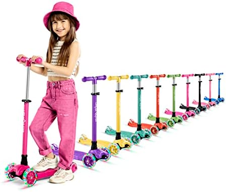 Kids Scooter – Children and Toddler 3 Wheel Kick Scooter – LED Wheel Lights Illuminate When Rolling– Adjustable Handlebar – Indoor and Outdoor Pink - Lifemaster-1 Count