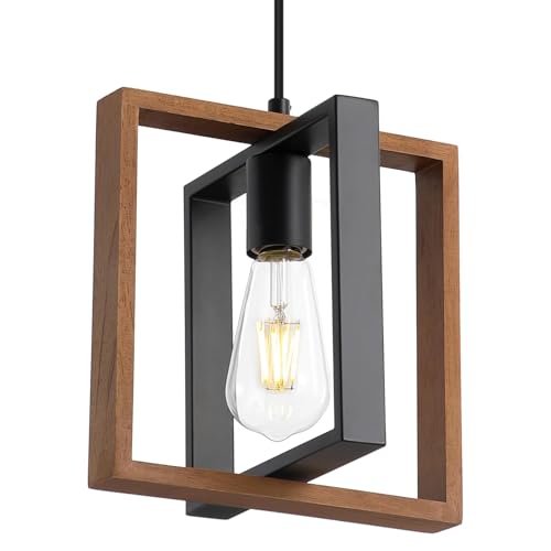 HTsilphelene Iluminación de isla de cocina, lámpara de mesa de comedor de 1 luces, luz de isla rectángulo para comedor y sala de estar, pasillo del vestíbulo, E27, marco de madera.