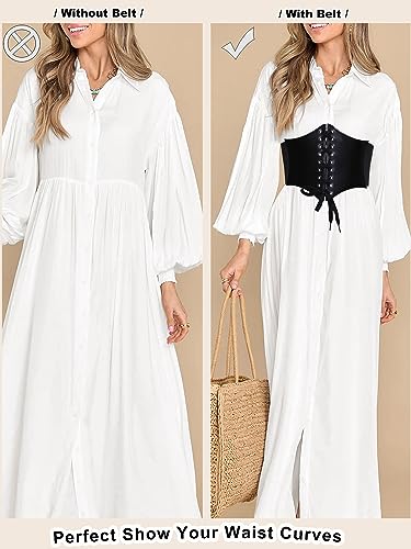 Cinto de cintura retrô com corpete de cadarço e elástico da HANERDUN, quatro tamanhos, Preto, Small