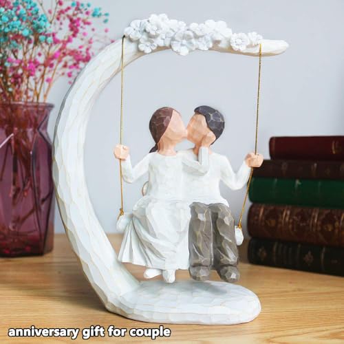 jinhuoba Romantic Gifts Couple Figurines in Love, Big Size Hand Painted Sweet Loving Together Couple Sculpture Statue to Remember Beautiful Moment, Best Gifts for Valentine's Day Anniversary Weddings - Image 3