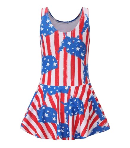 Image of Girls One Piece Swimsuits Leopard Bathing Suit for Kids Hawaiian Swimwear with Skirt Swim Dress 3-16 Years