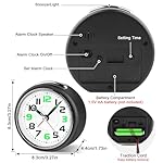 DTKID 3.27'' Analog Alarm Clock, Small Battery Operated Analog Travel Clock Silent No Ticking with Night Light, Snooze, for Bedroom, Bedside, Desk - Image 3