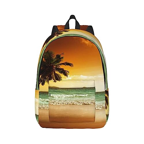 Sac à dos ordinateur portable OUSIKA noir imprimé plage coucher de soleil S