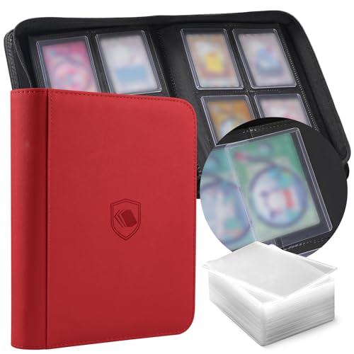 Image of Top Loader Binder 4 Pocket, Holds 160 Toploaders, 100 Toploaders INCLUDED | Toploader Binder for 3 inch x 4 inch Rigid Toploaders, Trading Card Binder for TCG, MTG, Sport Cards, PU Leather Cover, Side Loading