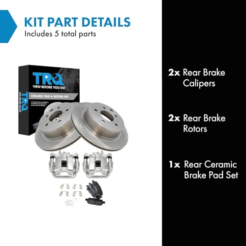 Image of TRQ Rear Brake Pad and Rotor Set Ceramic Rotors Calipers Compatible with 2013-2017 Nissan LEAF 2014-2017 Rogue