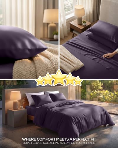 Image of Utopia Bedding Queen Sheet Set 4 Piece Soft Sheets - Purple