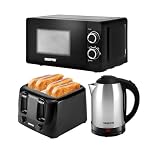 Geepas Electric Kettle 4 Slice Bread Toaster & Microwave Kitchen Set | 1500W 1.8L Cordless Jug Kettle | 1400W Toaster with 6 Level Browning Control | 700W Solo Manual Dial Microwave 20L | Stylish Set