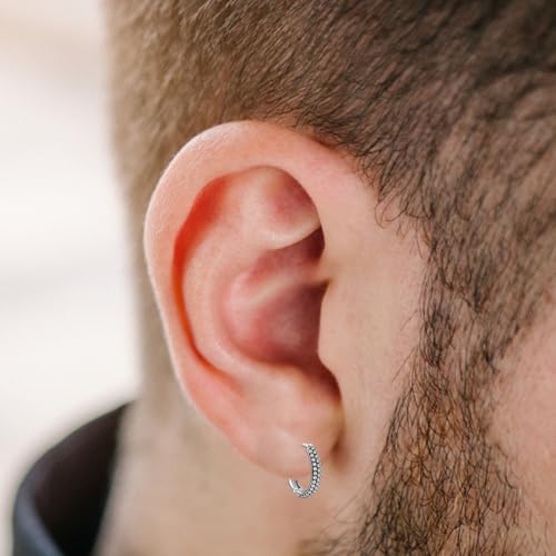 Image of VAMA FASHIONS Oxidised Silver Hoop Earrings in Tribal Bali Design Lightweight Ethnic Look Ear Accessories for Men