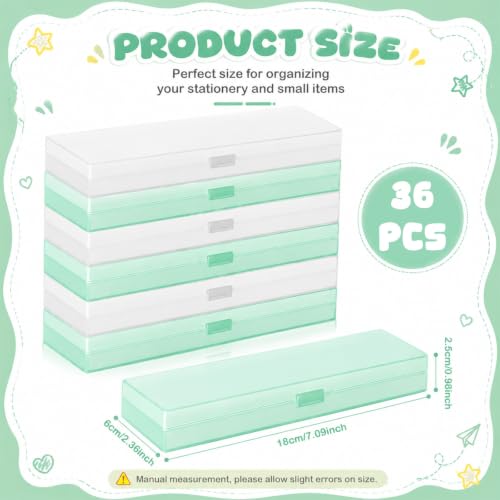 Image of Fainne 36 Pcs Plastic Pencil Case Bulk Plastic Pencil Boxes Frosted Pens Holder with Hinged Lid and Snap Closure for Stationery Organizer School Office (White Green)