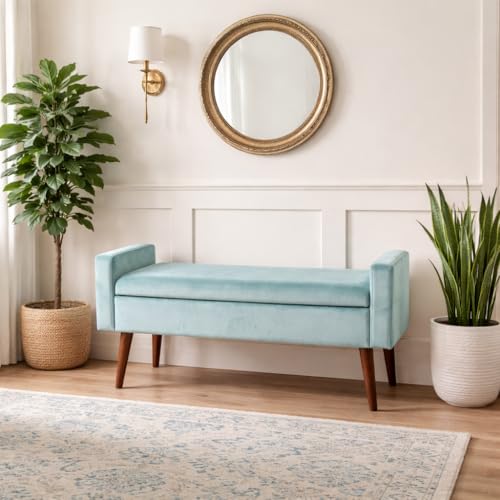 Image of HomePop Fulton 48 inch Storage Bench - Muted Mint