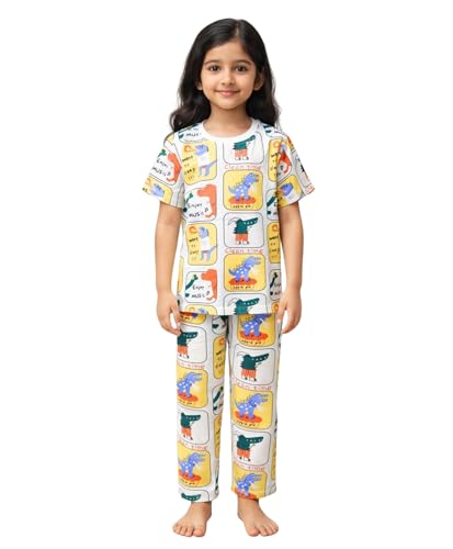Image of Anthrilo Pure Cotton Printed Pyjama Set for Girls | Sleepwear | Night Suit, Night Wear | Long Sleeves T-Shirt & Pyjama | Regular Wear | 0-14 Years